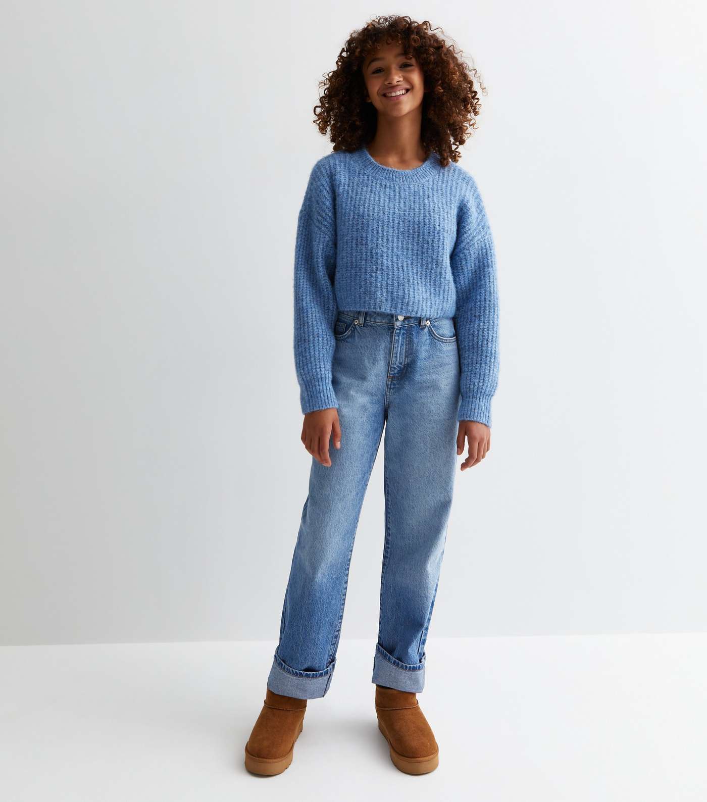 Girls Pale Blue Knit Crop Jumper Image 3