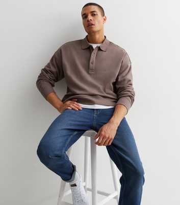 Dark Brown Jersey Polo Sweatshirt
