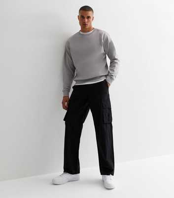 Black Cargo Wide Leg Relaxed Fit Trousers
