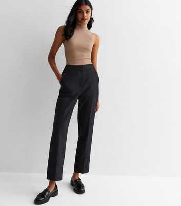 Black High Waist Slim Fit Regular Length Trousers