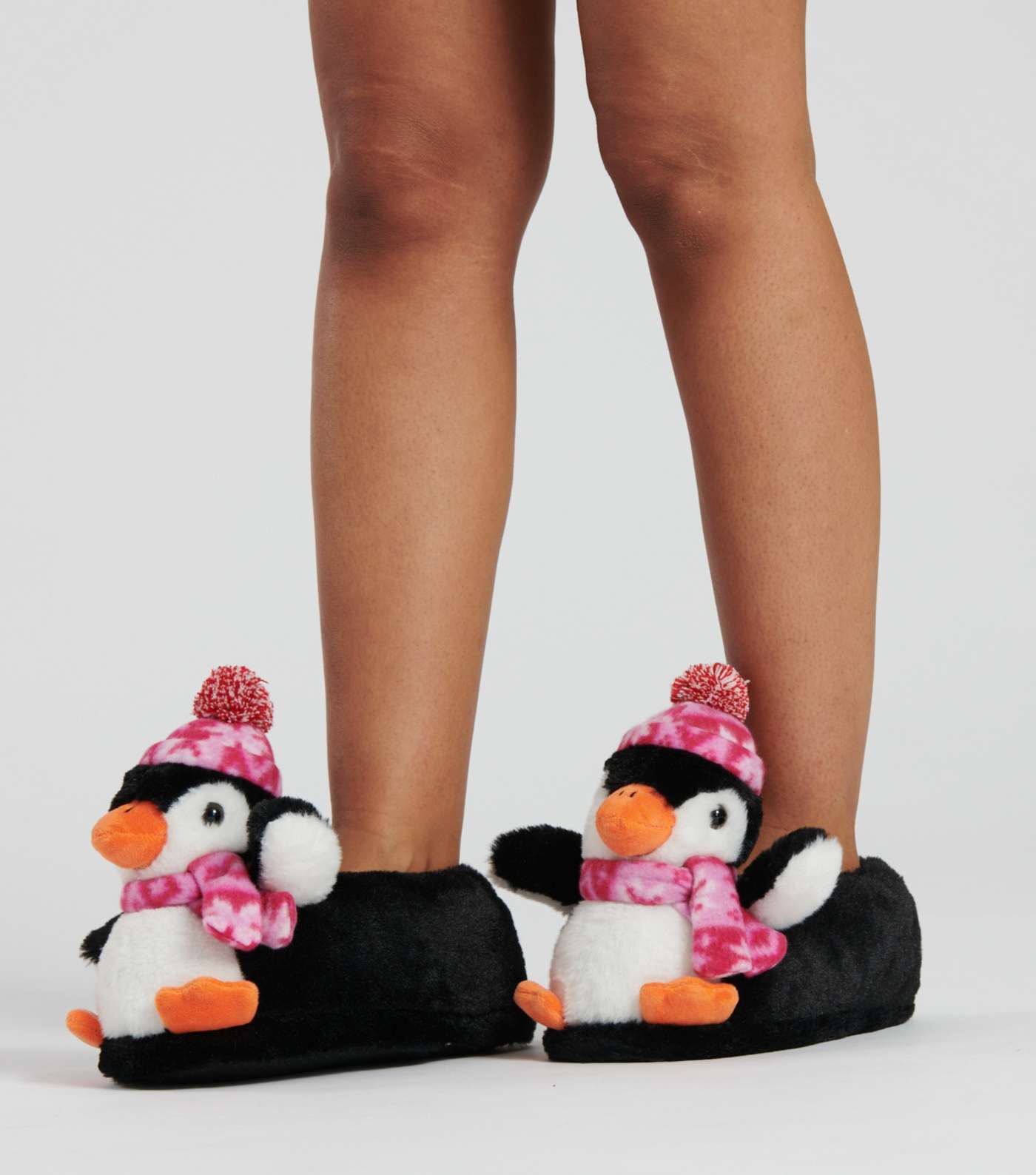 Loungeable Black Faux Fur Penguin Slippers Image 3