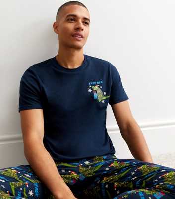 Navy Cuffed Jogger Pyjama Set with Tree Rex Print