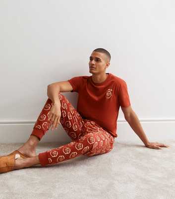 Red Cotton Cuffed Jogger Pyjama Set with Santa Print