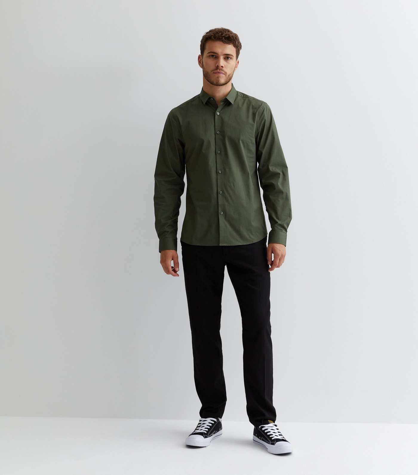 Khaki Poplin Long Sleeve Regular Fit Shirt Image 3