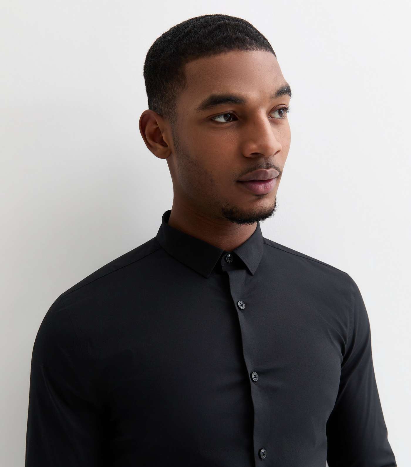 Black Poplin Long Sleeve Muscle Fit Shirt Image 2