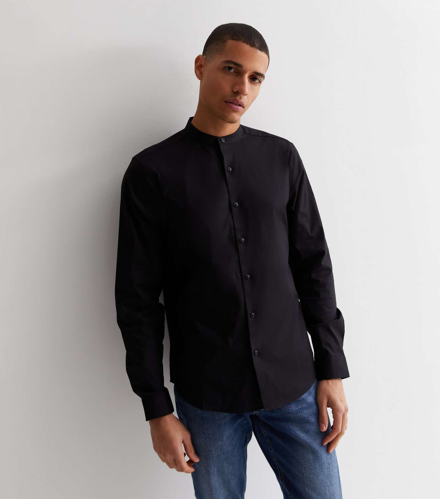 Black Grandad Collar Long Sleeve Shirt Image 2