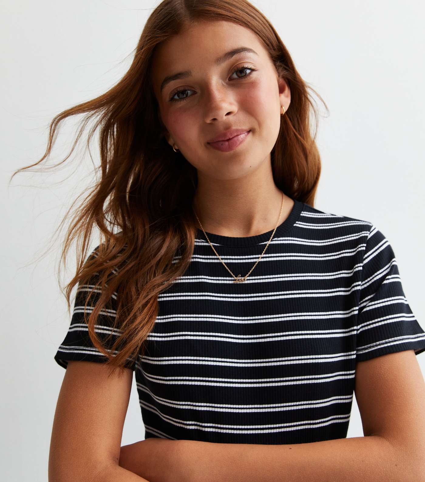 Girls Black Stripe T-Shirt Image 2