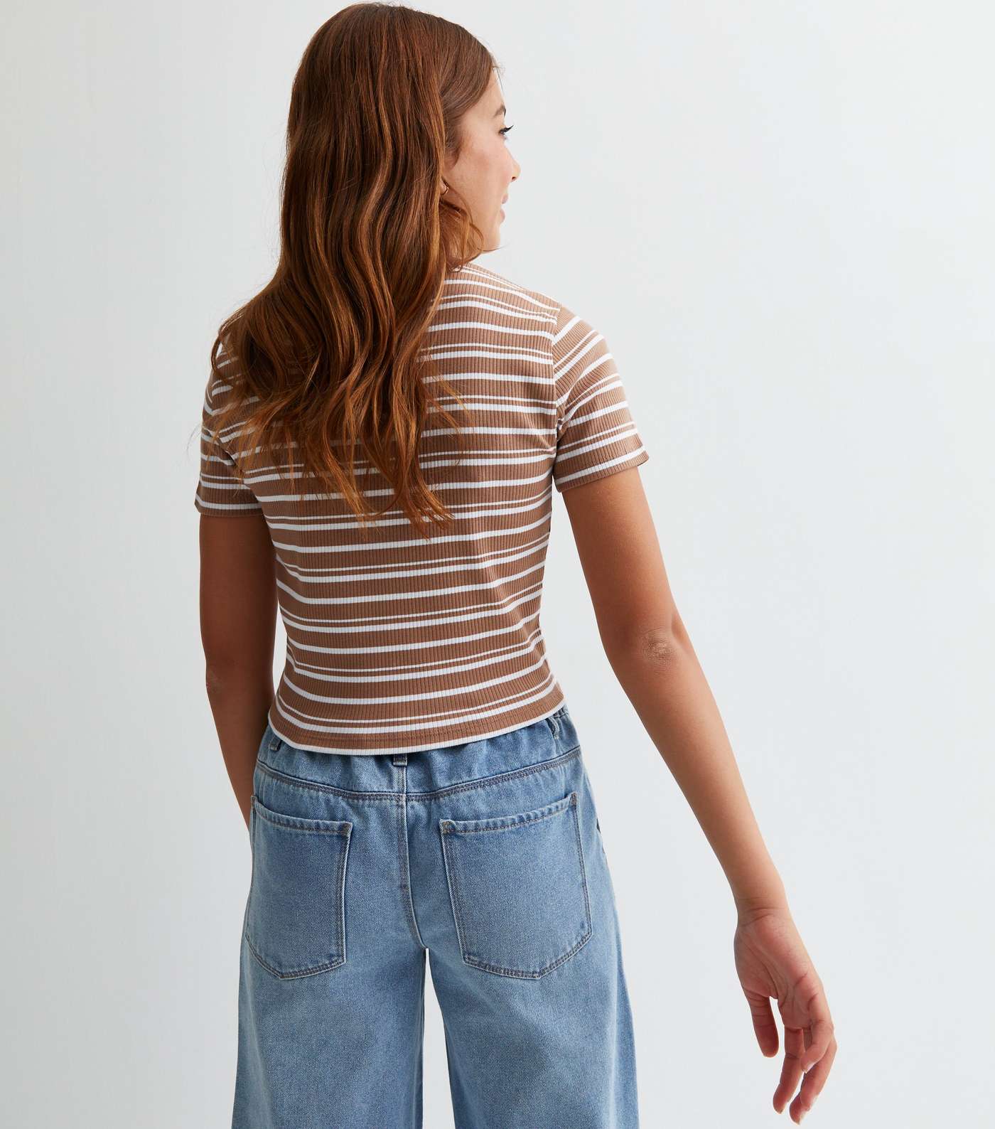 Girls Brown Stripe T-Shirt Image 4