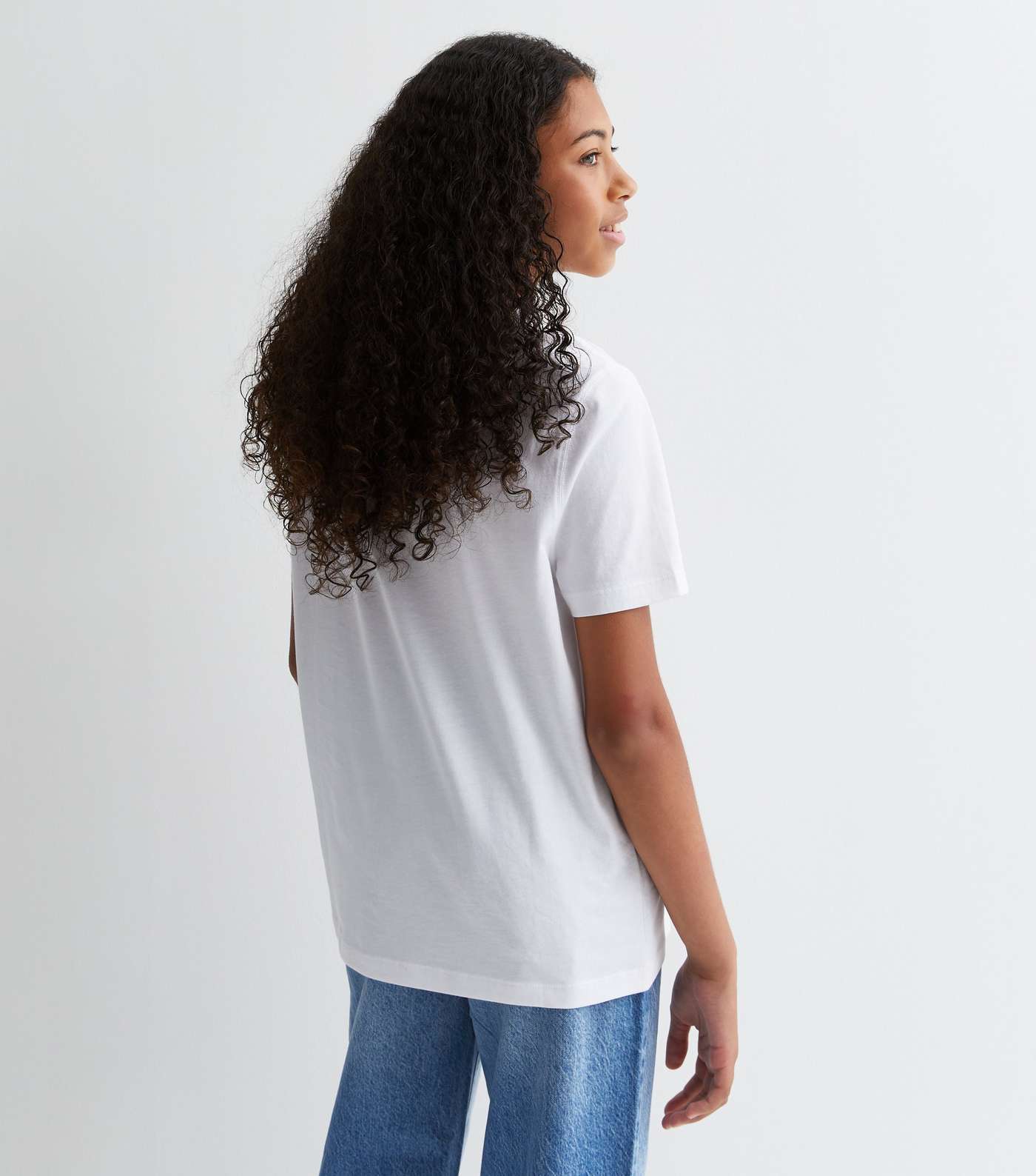 Girls White Cotton Crew Neck T-Shirt Image 4