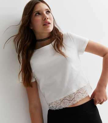 Girls White Lace Trim Top