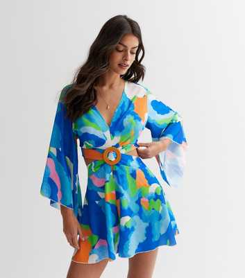 Cameo Rose Blue Abstract Cut Out Playsuit
