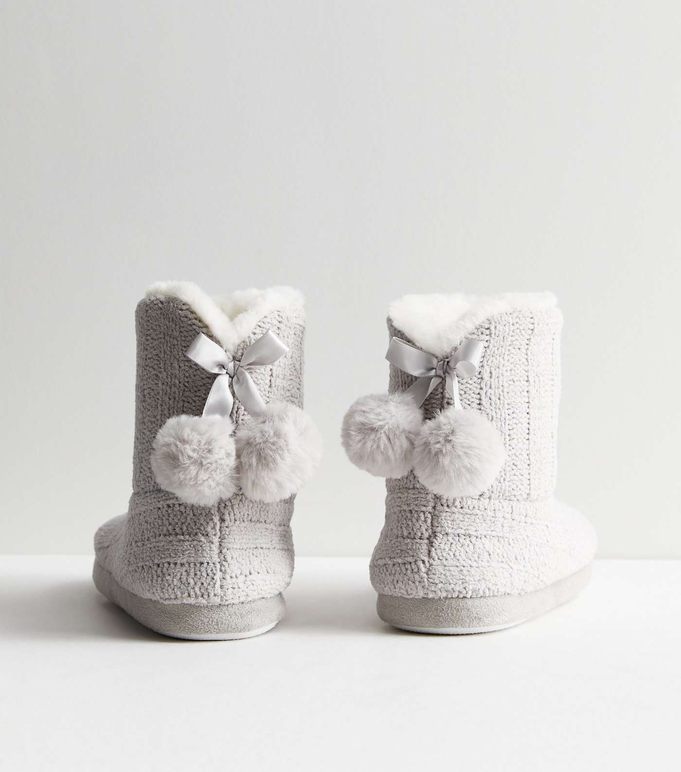 Grey Knit Slipper Boots Image 4