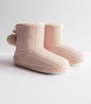 Pink Knit Slipper Boots
