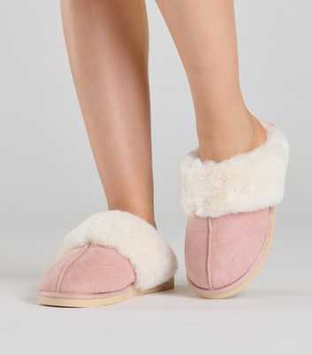 Loungeable Pink Faux Fur Trim Mule Slippers
