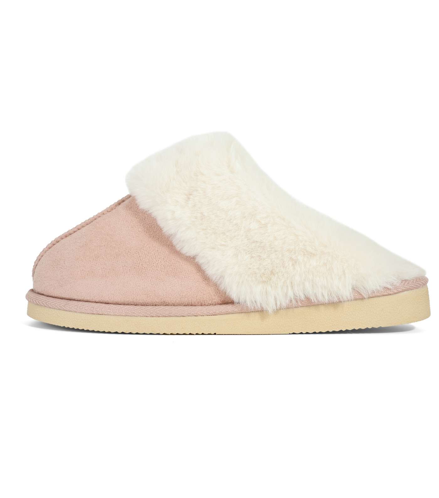 Loungeable Pink Faux Fur Trim Mule Slippers Image 3