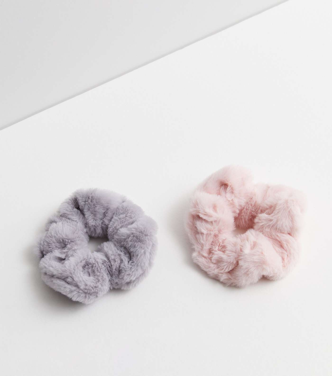 2 Pack Pink and Grey Faux Fur Scrunchies Image 2