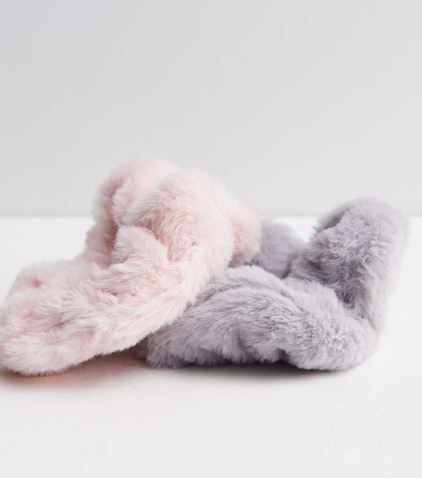 2 Pack Pink and Grey Faux Fur Scrunchies Image 4