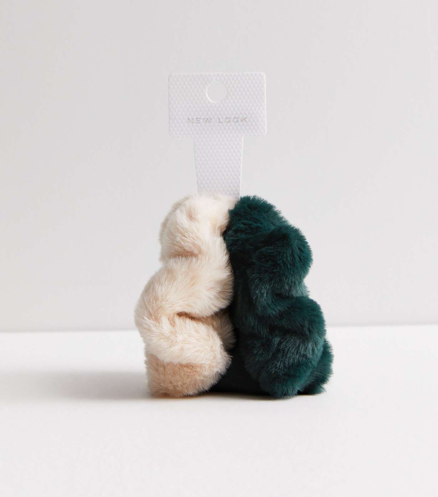 2 Pack Green and Cream Faux Fur Scrunchies