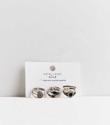 8 Pack Silver Black Stone Stacking Rings