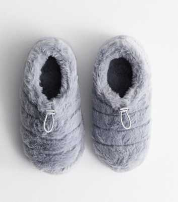 Grey Faux Fur Fluffy Slippers