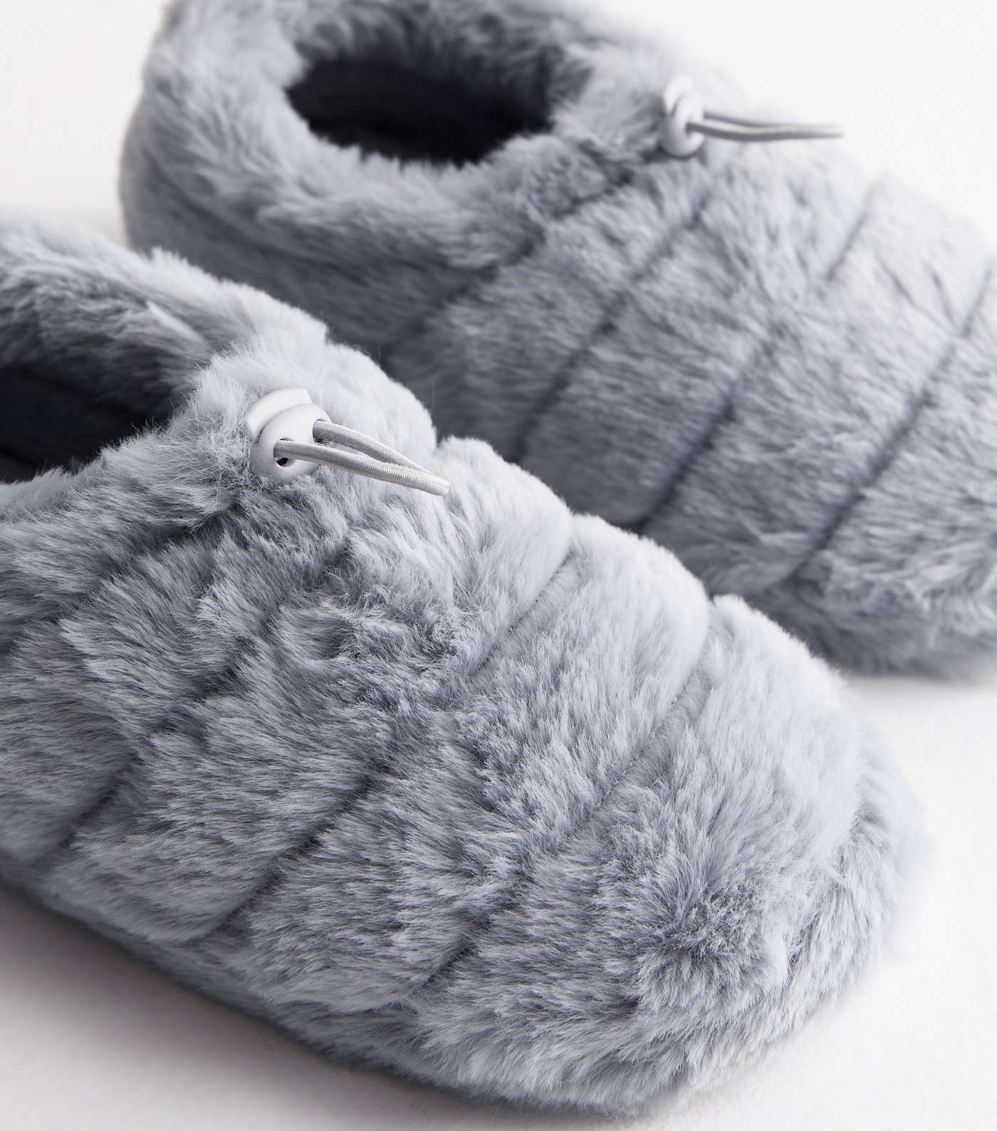 Grey Faux Fur Fluffy Slippers Image 4
