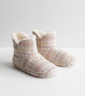 Cream Fair Isle Knit Slipper Boots