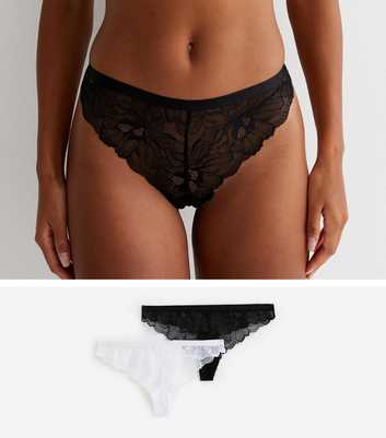 2 Pack Black and White Lace Thongs