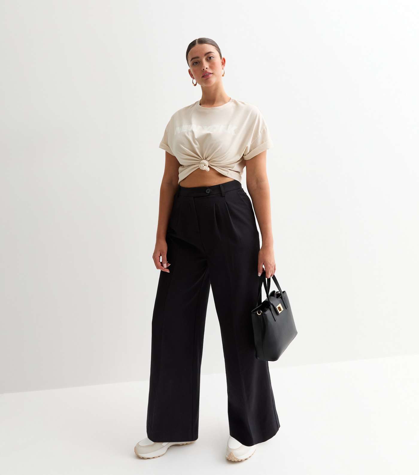 Black High Waist Tailored Wide Leg Trousers Image 2