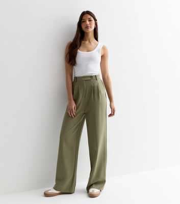 Olive Wide Leg Tailored Trousers