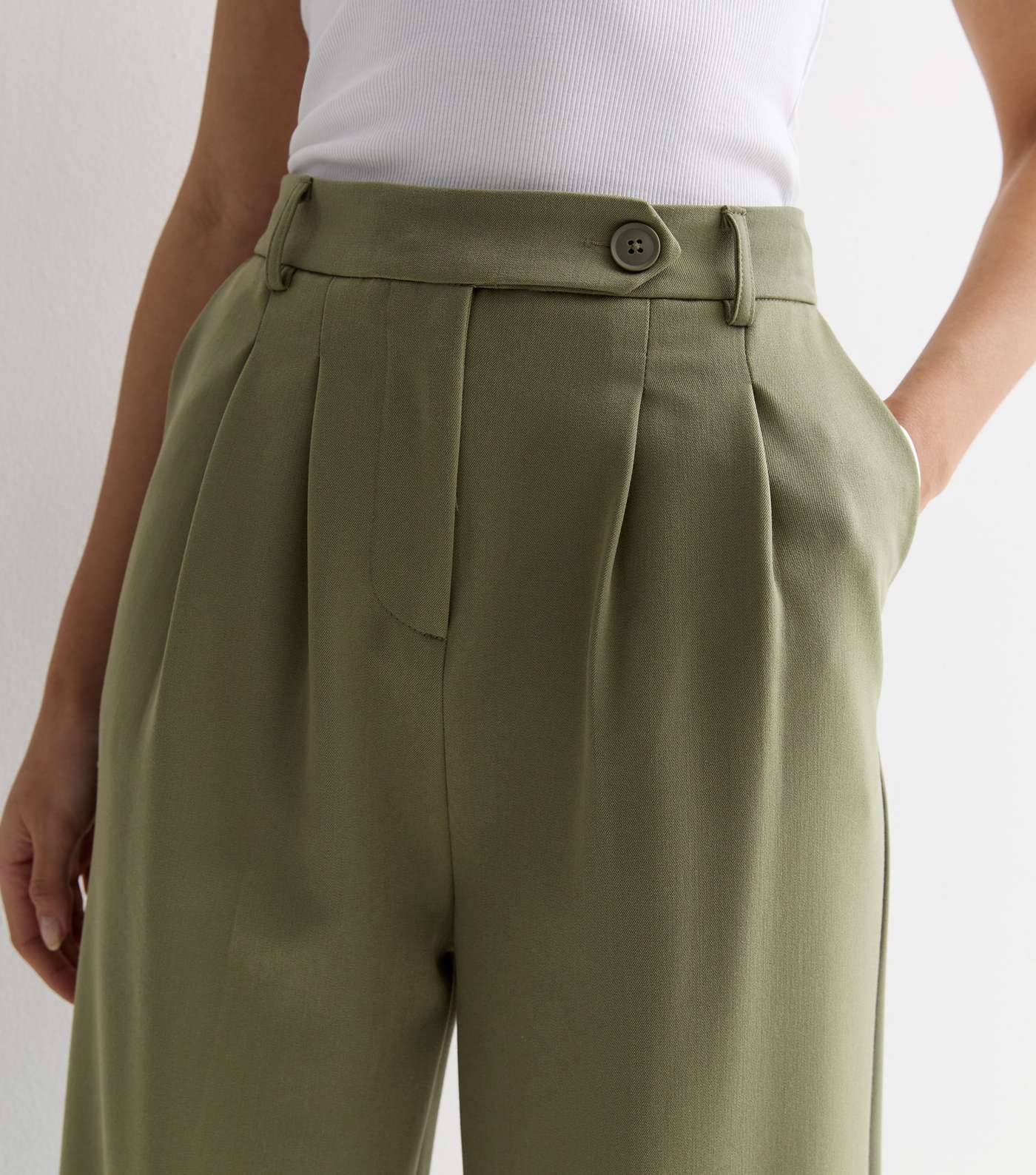Olive Wide Leg Tailored Trousers Image 4