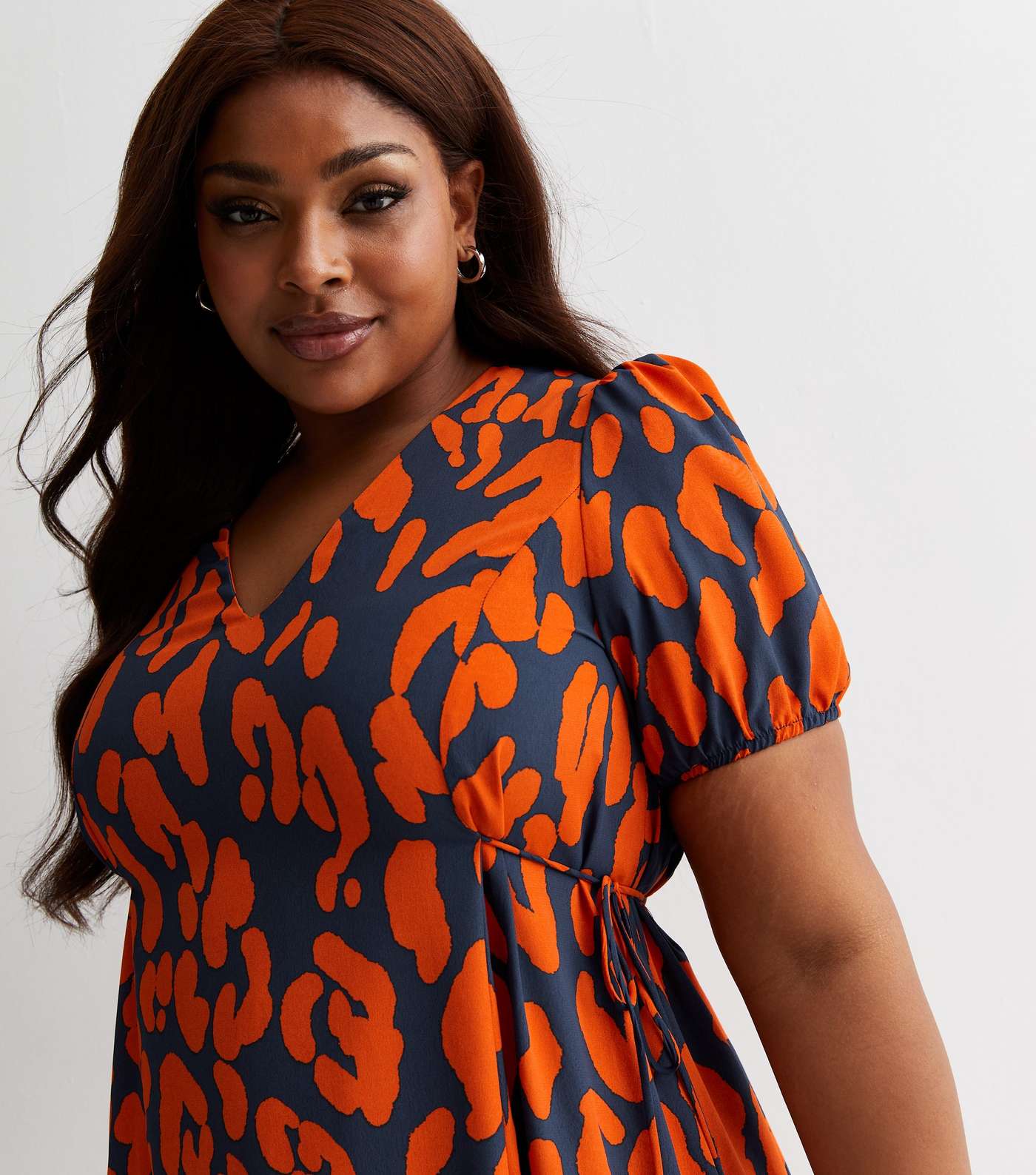 Curves Orange Leopard Print Frill Hem Mini Dress Image 3