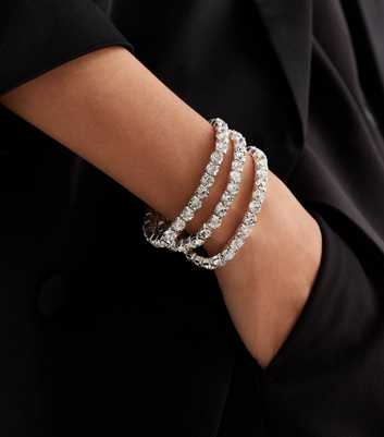 3 Pack Silver Diamanté Stretch Bracelets