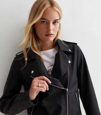 Tall Black Leather-Look Biker Jacket