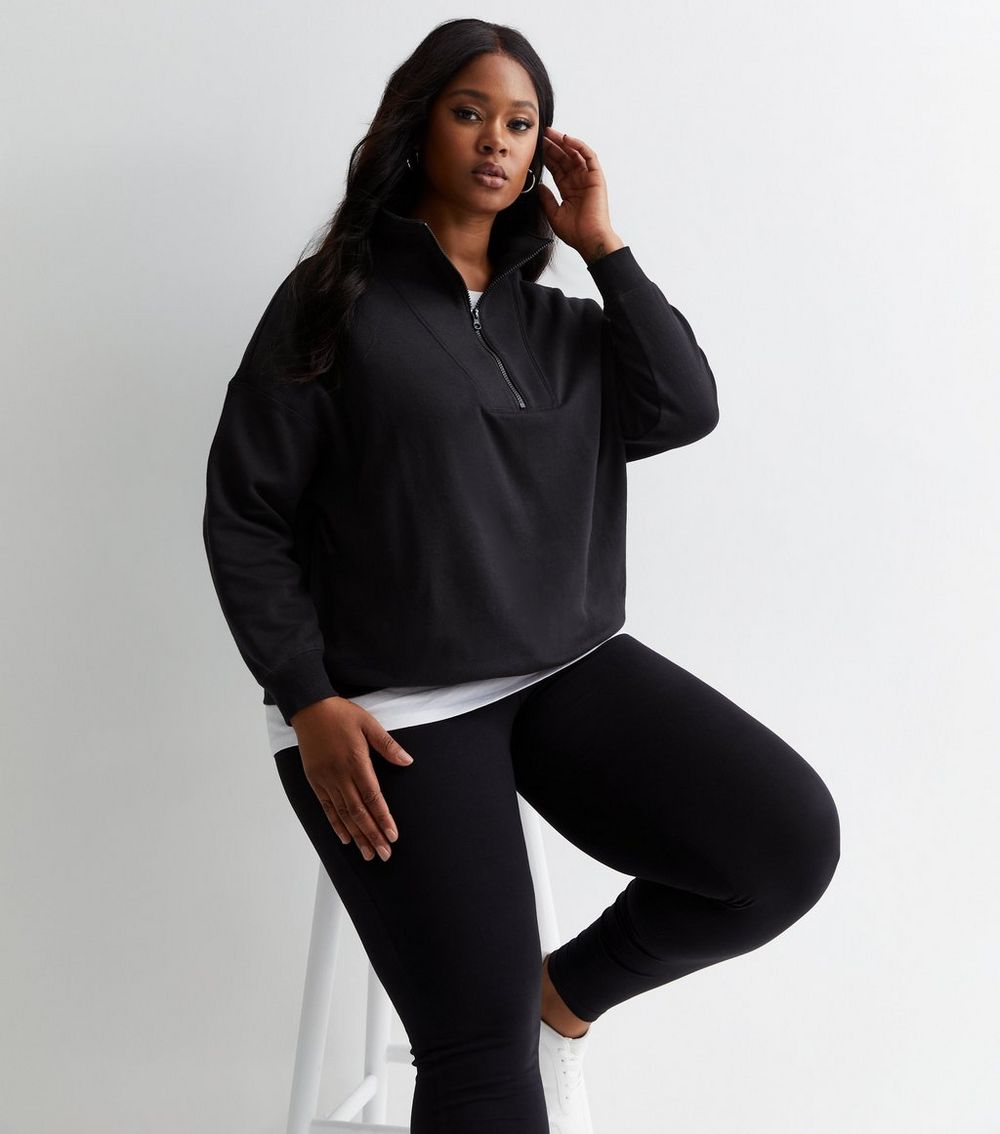 Curves Black Zip Neck Sweatshirt