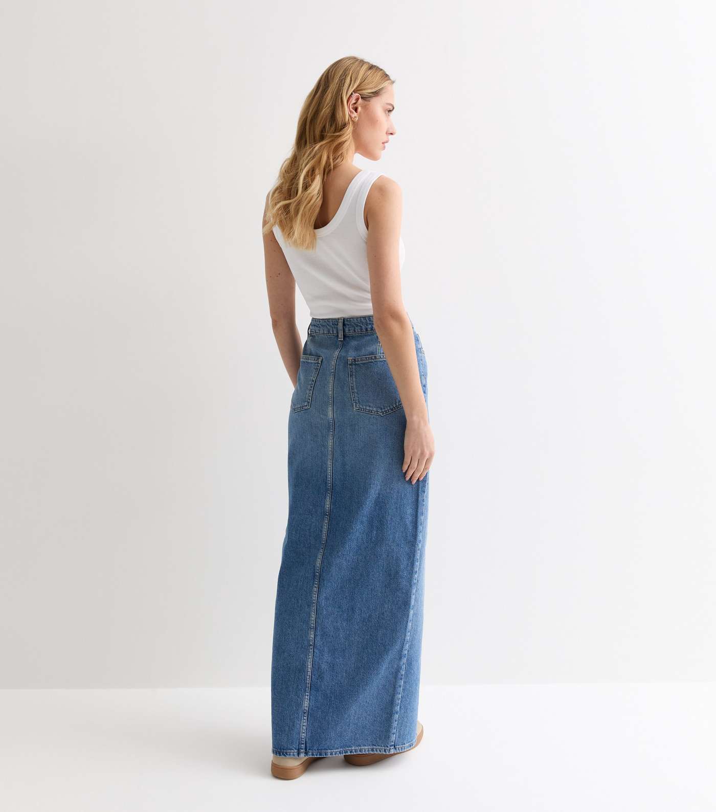 Blue Full Length Denim Maxi Skirt Image 4