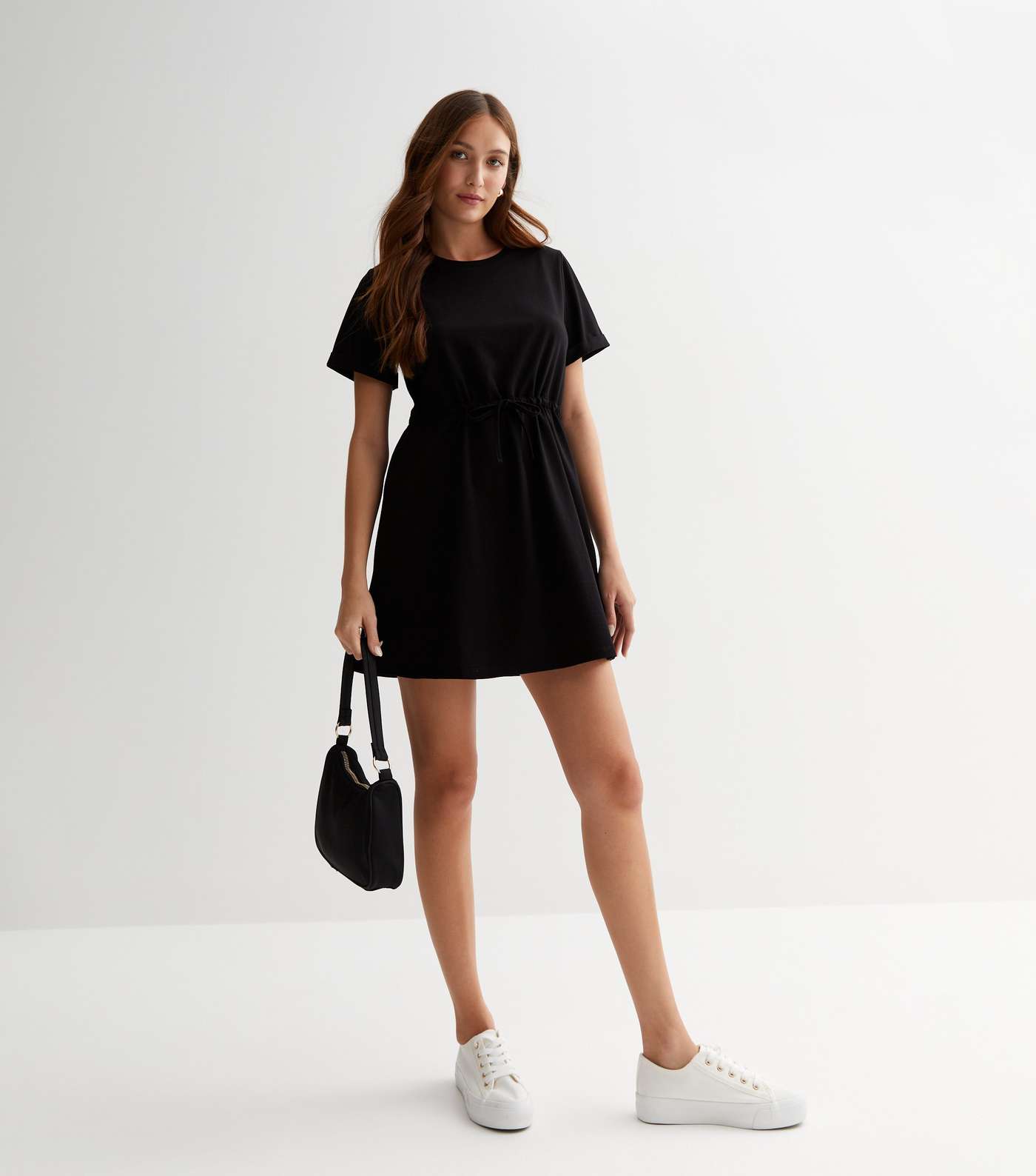 Black Jersey Drawstring Mini Dress