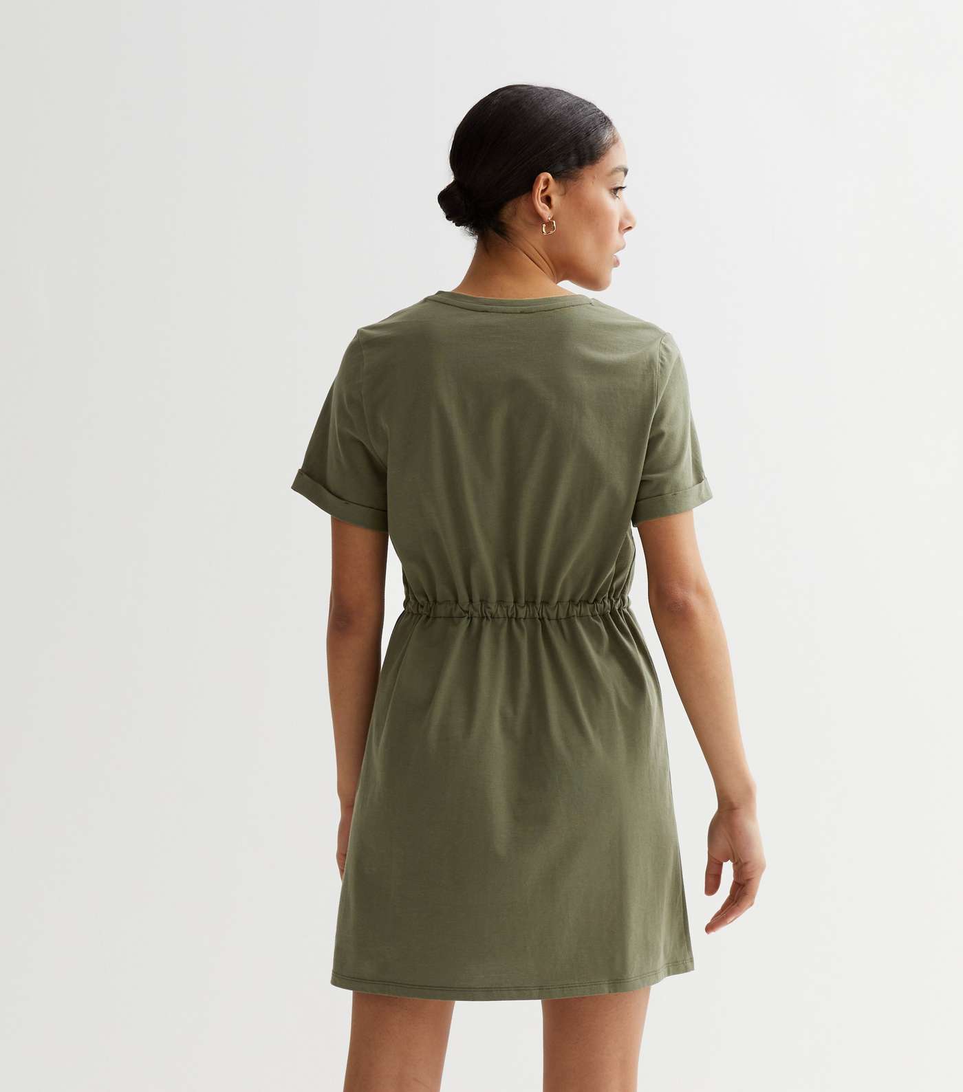 Olive Jersey Drawstring Mini Dress Image 4