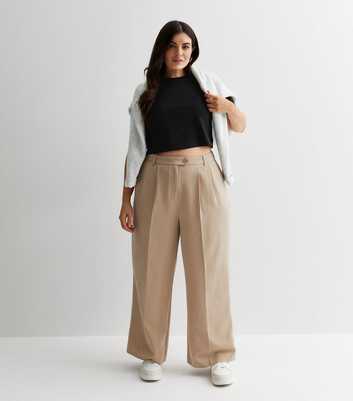 Curves Camel Tailored Wide Leg Trousers