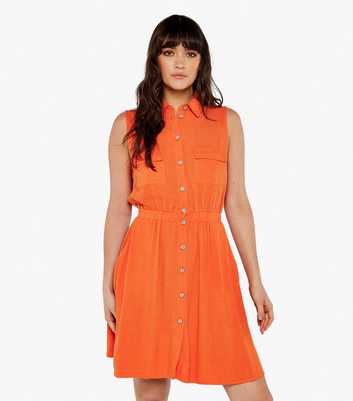 Apricot Bright Orange Sleeveless Mini Shirt Dress