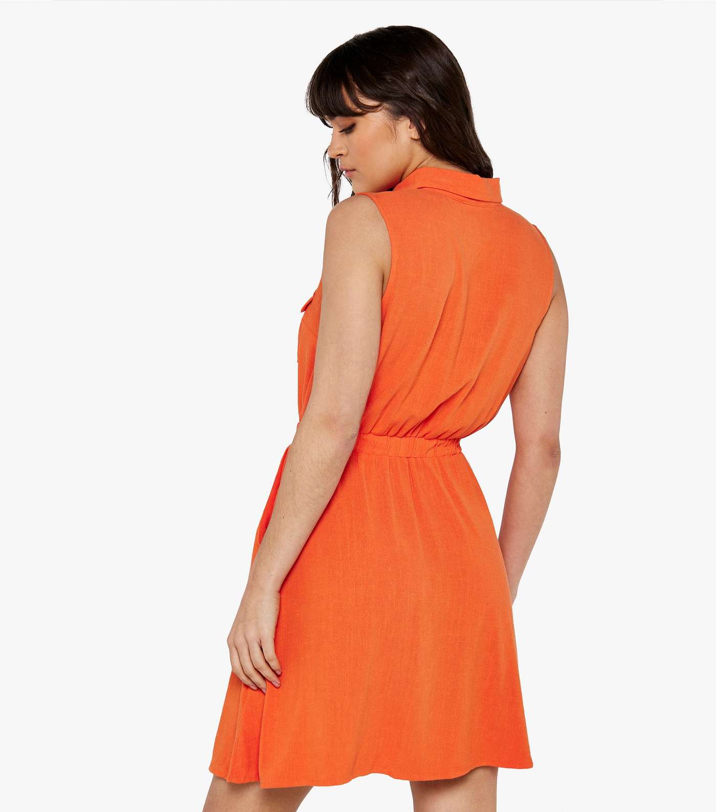 Apricot Bright Orange Sleeveless Mini Shirt Dress Image 3
