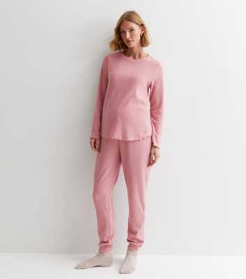 Maternity Pink Ribbed Jersey Pyjama Joggers