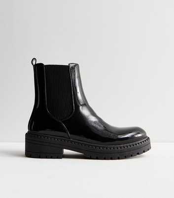 Black Patent Chunky Chelsea Boots
