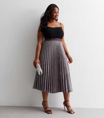 Curves Burgundy Glitter Pleated Midaxi Skirt