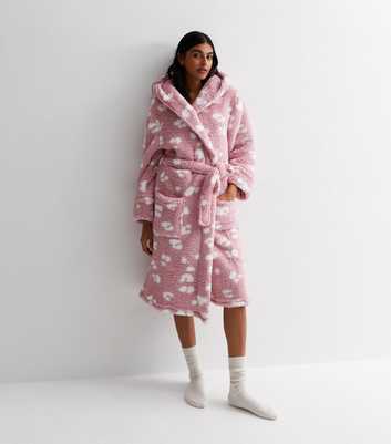 Pink Animal Print Teddy Dressing Gown