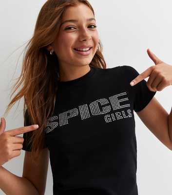 Girls Black Diamanté Spice Girls Logo T-Shirt