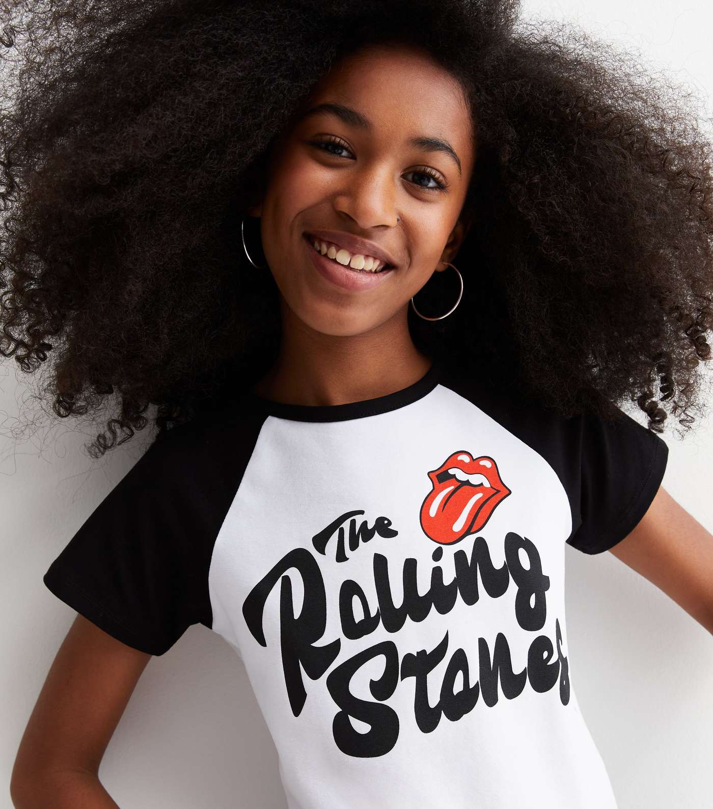 Girls Black The Rolling Stones Logo Raglan T-Shirt Image 2