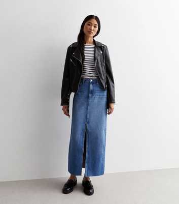 Blue Denim Split Front Maxi Skirt