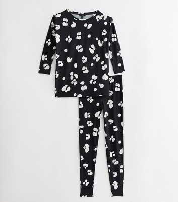 Tall Black Soft Touch Legging Pyjama Set with Leopard Print