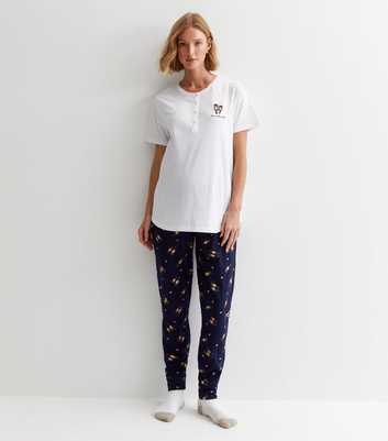 Maternity White Cotton Jogger Pyjama Set with Otter Print