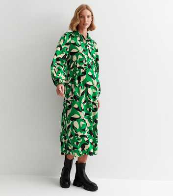 Maternity Green Abstract Print Midi Shirt Dress